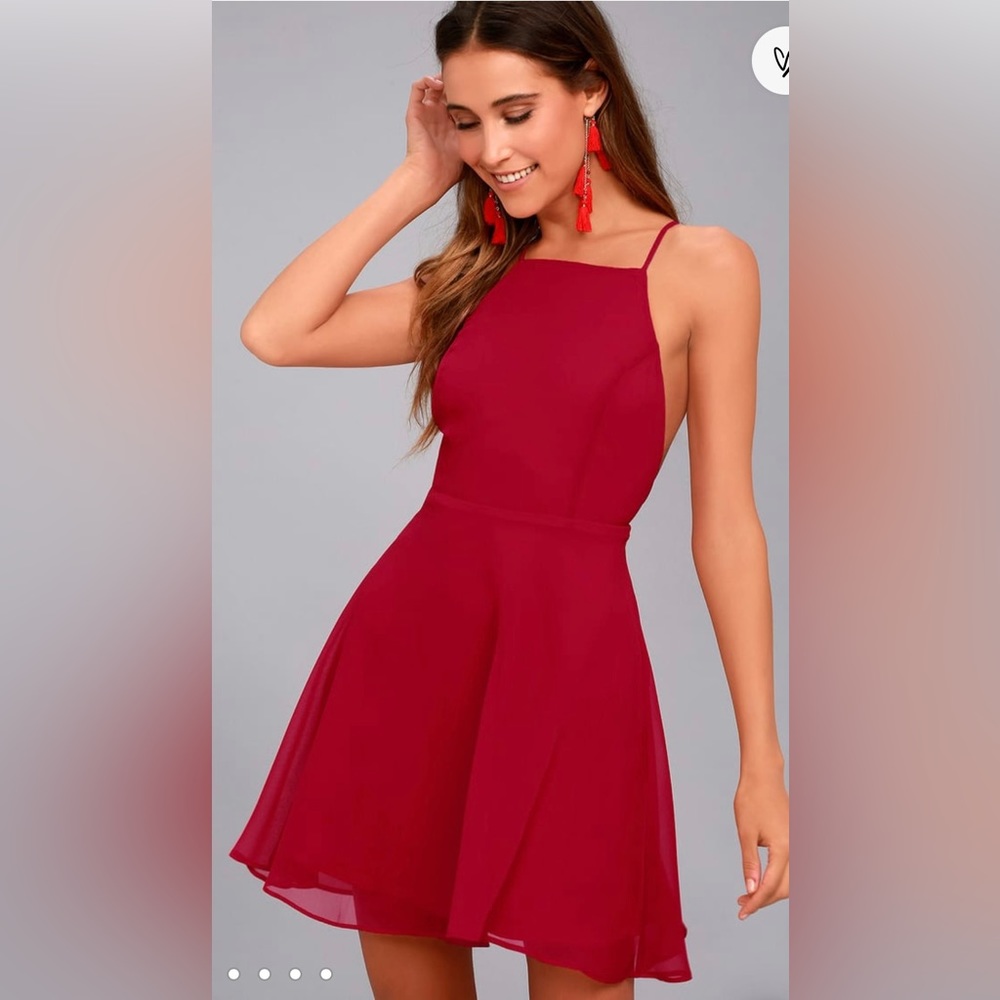 NWT Lulus Red Backless Skater Mini Dress